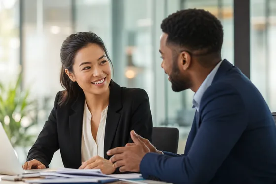Colleagues working hands-on through a business decision